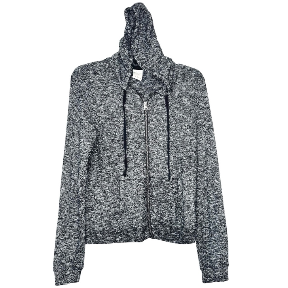 Abercrombie & Fitch Gray Knit Hooded Sweater Zipper Front Kangaroo Pockets